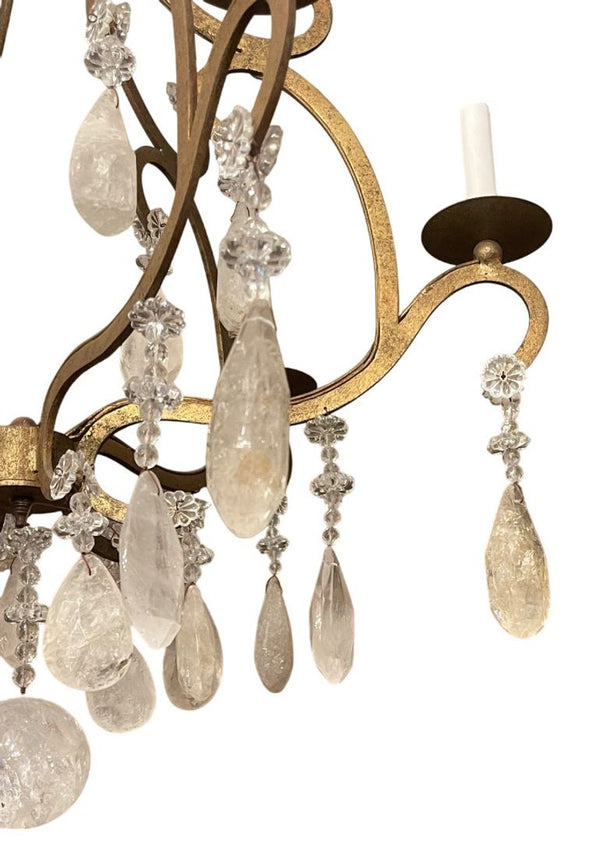 Italian Wrought Iron and Rock Crystal Chandelier. 1950's.