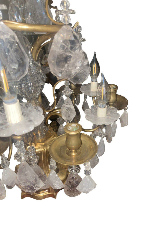 Pair of 19th Century Italian Bronze & Rock Crystal Girandoles