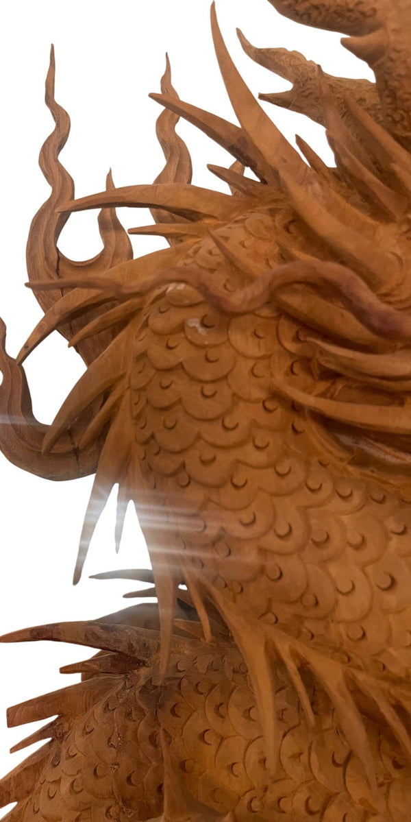 Large 20th Century Vietnamese Nhất Long Vờn Ngọc Dragon Pearl Wood Sculpture