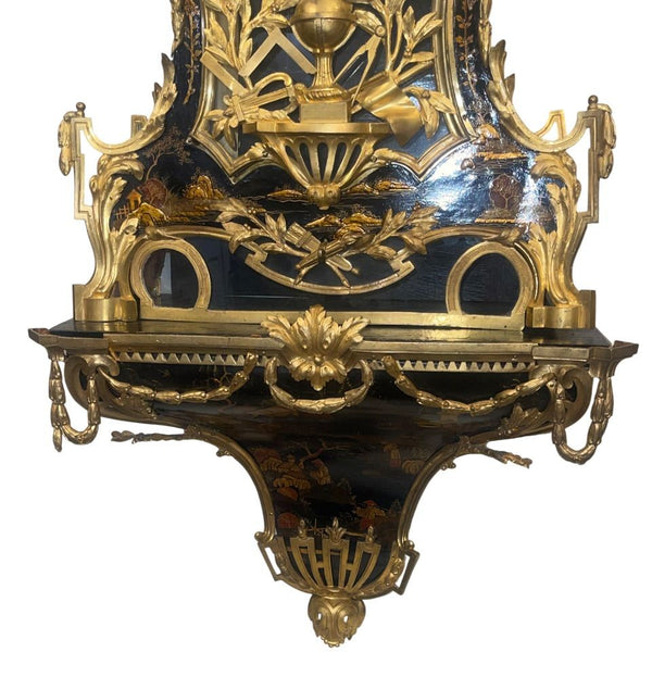 Monumental Early 19th Century French Chinoiserie Wall Clock with Bracket