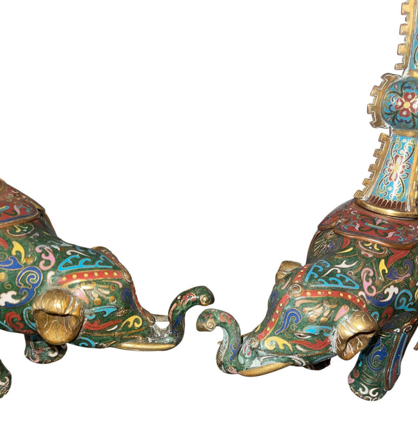 Pair of 19th Century Chinese Cloisonné Elephant Gu Vases