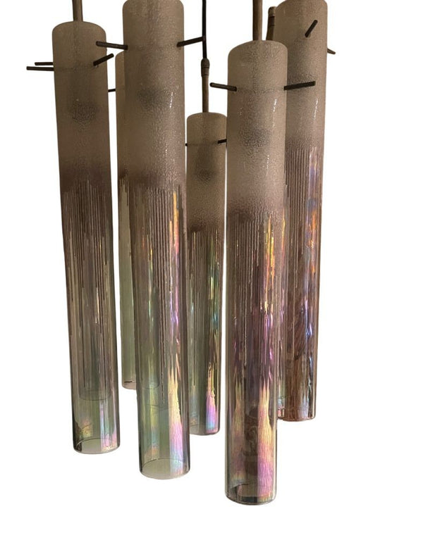 Murano Glass Tubes Flush Mount / Chandelier Designed by Poliarte. Italy, 1960's.