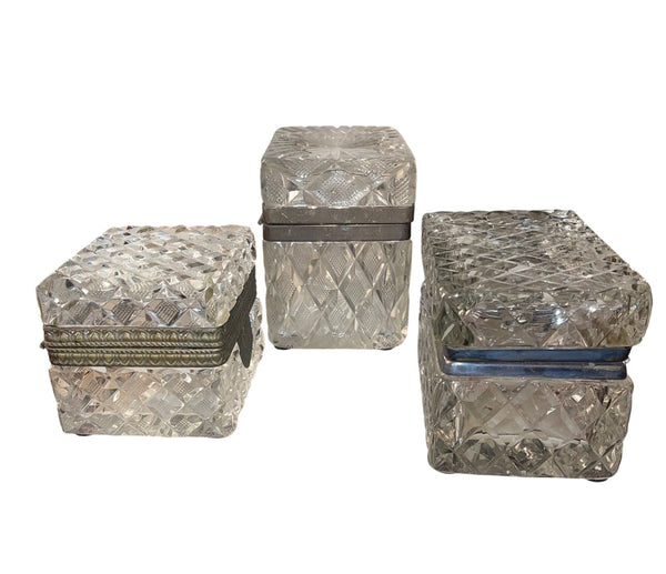 Set of Three Baccarat Cut Crystal Jewelry Boxes, Late 19th Century.