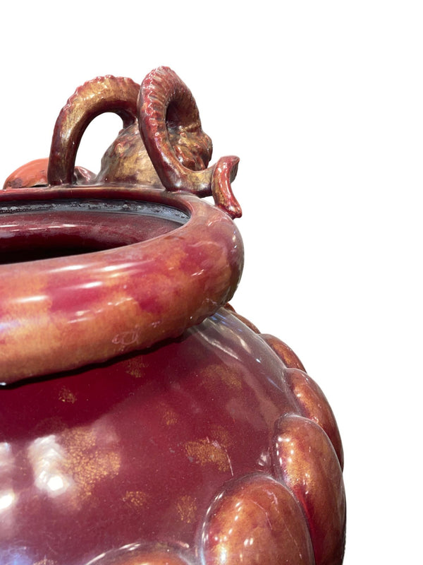 Large Continental Glazed Earthenware Faun Mask Jardinière. Early 20th Century.
