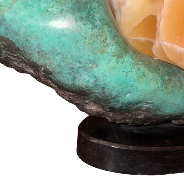Late 20th Century Campbell Calcite Fish Sculpture Bronze Reef Marble Base U.S.A.