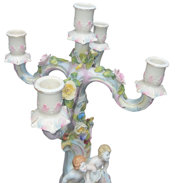 Pair of Meissen Style Porcelain Five-Arm Candelabras. Germany, 20th century.