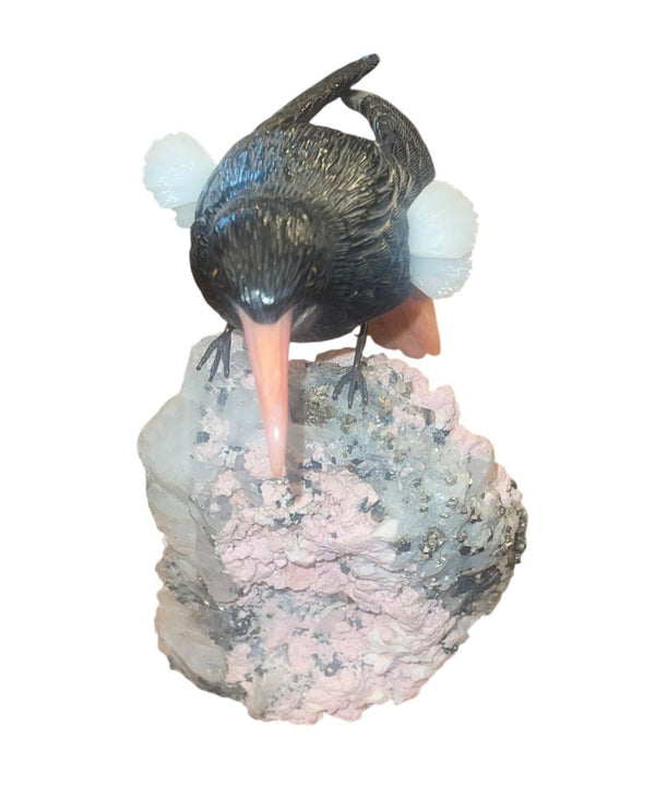 Idar-Oberstein Gemstone Oriole on Quartz Base Sculpture. Germany, 20th Century.