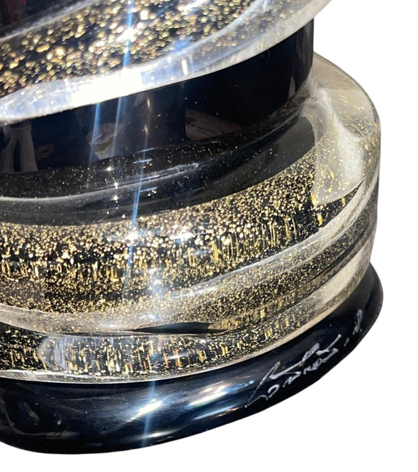 Signed Camozzo Dark Amethyst & Gold Fleck Murano Glass Vase. Italy, Late 20th C.