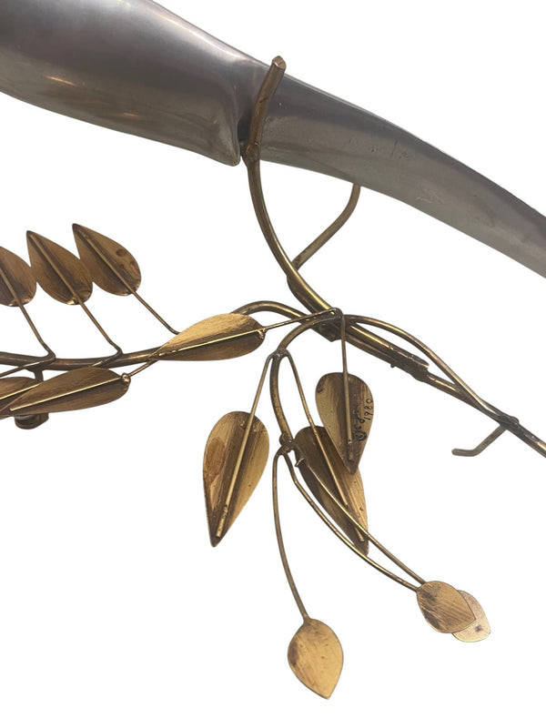 Pair Curtis Jere Brass & Chrome Bird Wall Sculptures, 1980.