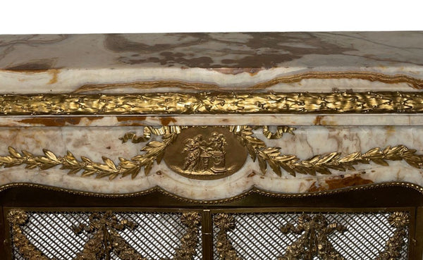 19th Century French Louis XV–Style Onyx & Dore Bronze Fireplace Mantle