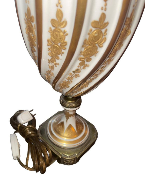 Pair Sèvres Style Porcelain Table Lamps Signed Weidmann Sèvres. France, 1950's.