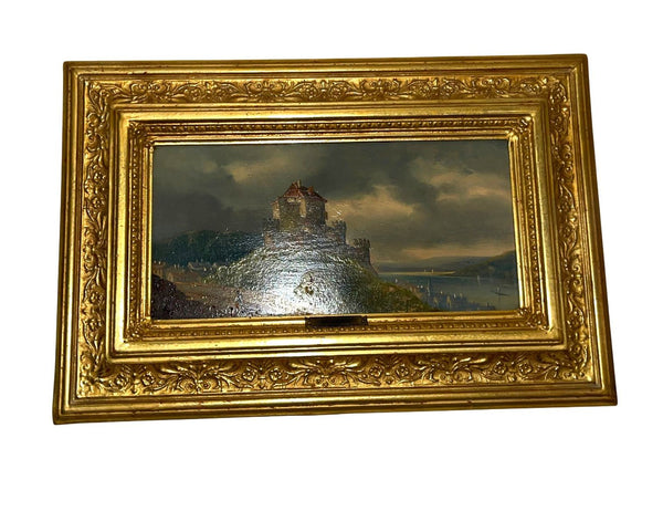 Late 19th Century Pair of European Castle Landscape Paintings by M. Day