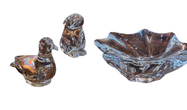 Set of Five Baccarat Crystal Animal Figures & Bowl. Late 20th Century.