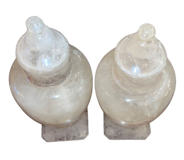 Mid 20th Century Pair of Italian Rock Crystal Lidded Urns