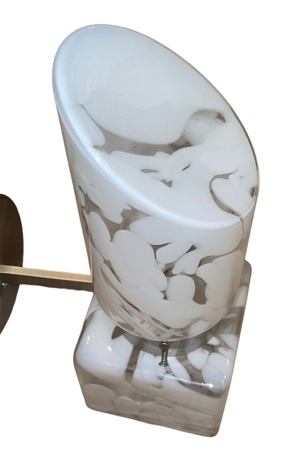 1970's Murano Art Glass Single Wall Sconce in White Mottled Glass