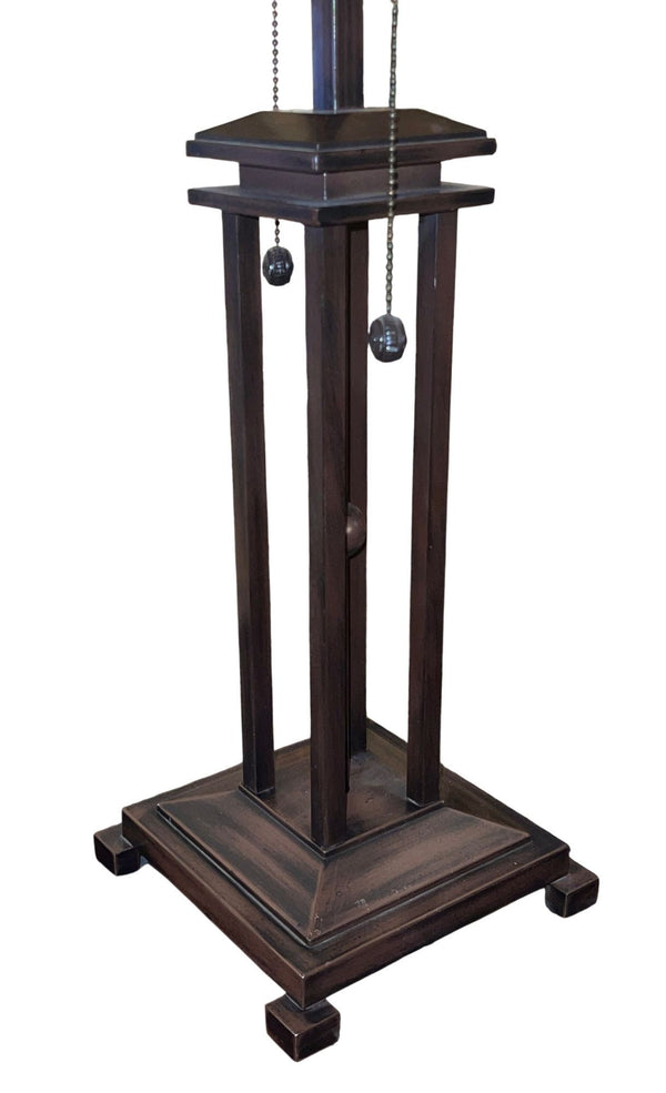 Pair Arts & Crafts Style Metal & Glass Table Lamps. U.S.A. Late 20th Century.