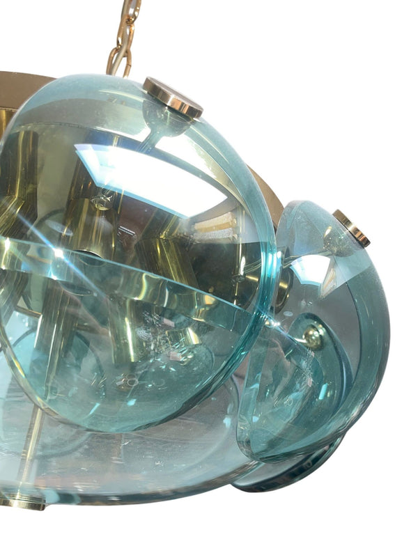 Cristal Arte Beveled Glass & Brass Pendant. Italy, 1960's.