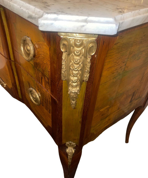 Late 18th C. French Marquetry Commode with Marble Top Signed André-Louis Gilbert