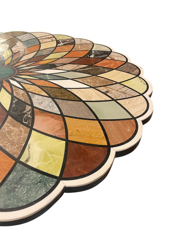 Early 20th C. Italian Pietra Dura Geometric Flower Center Table w/ Marble Base