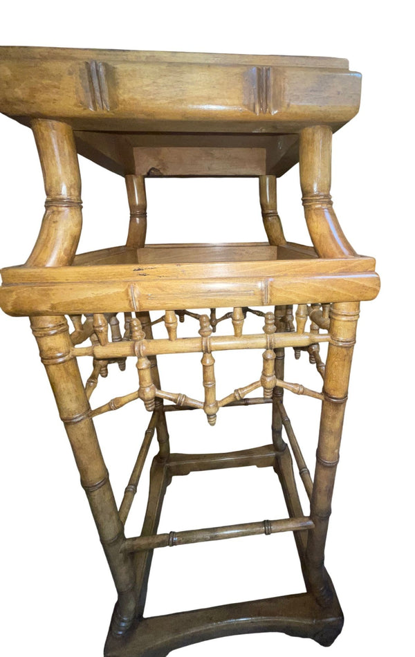 Pair of Early 20th Century Chinese Hand Carved Wood Pedestals Faux Bamboo Style