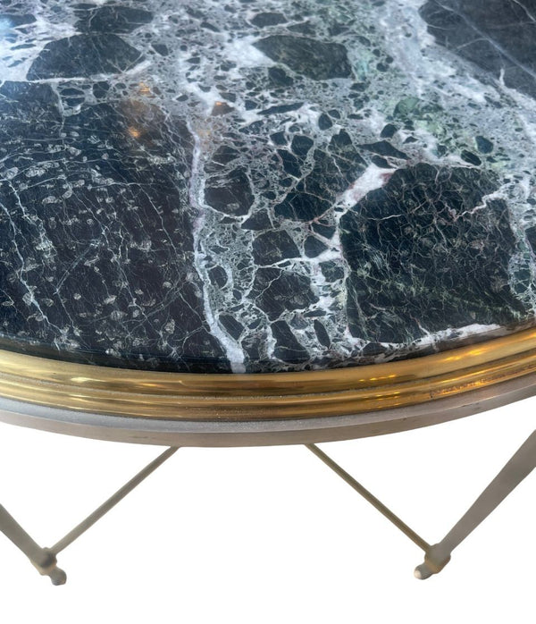 Pair of Mid-Century Maison Jansen Round Side Tables with Marble Tops. France.