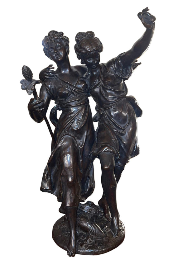 H. Dumaige Bronze Sculpture of Two Dancing Women. Late 19th Century, France.