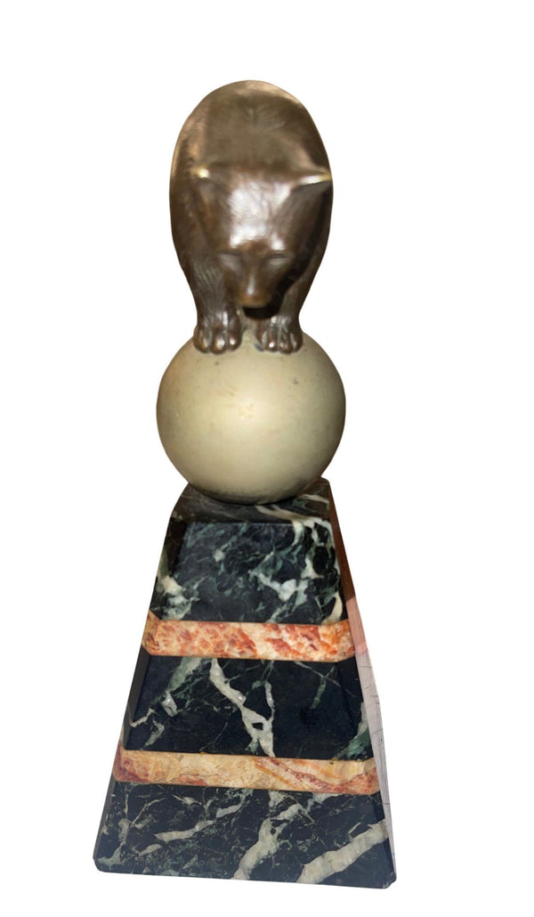 French Art Deco Bronze Bear Sculpture on Marble Base, 1920's.