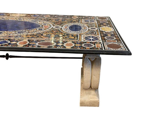 Massive Italian Pietra Dura Dining Table with Stone Bases, c. 1980s