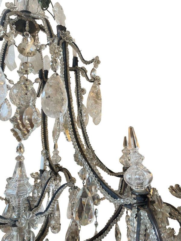 Venetian Wrought Iron, Rock Crystal & Cut Glass Chandelier, Early 20th Century