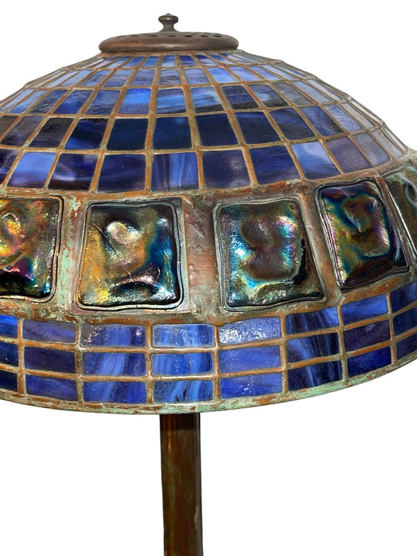 Tiffany Studios Blue Geometric Turtleback Table Lamp. U.S.A. 1910's.