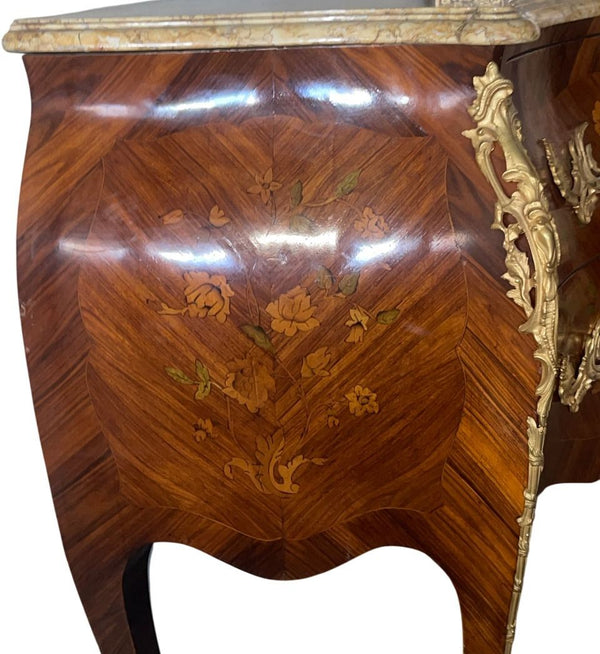 Late 19th Century French Louis XV Style Marquetry Commode with Siena Marble Top