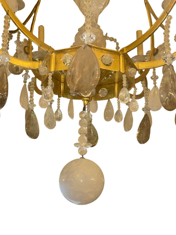 Glamorous Italian 22K Gold Leaf & Rock Crystal Chandelier. 20th Century.