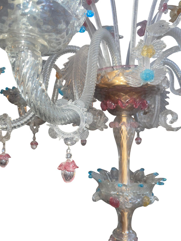 Venetian Murano Glass Floral Floor Lamp, Multicolor, Italy, 1950's.