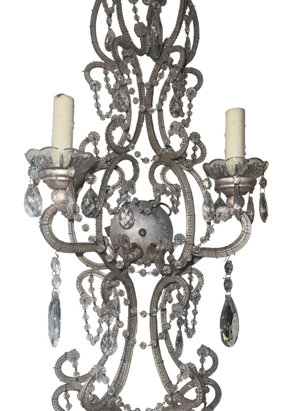 Pair Italian Crystal Beaded Wall Sconces, Mid-20th Century