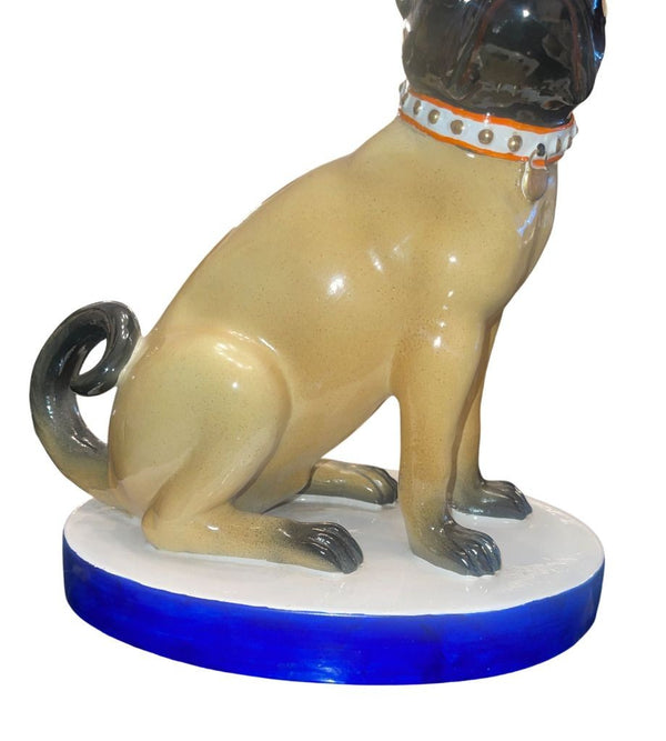 Pair of Mottahedeh Pug Dog Figures, Staffordshire Style, Mid-20th Century.
