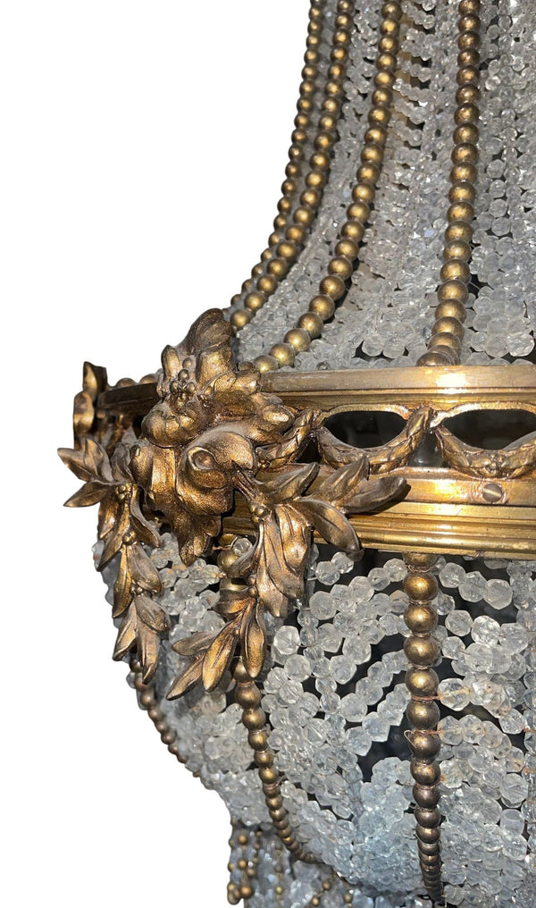 19th Century French Bronze and Beaded Chandelier