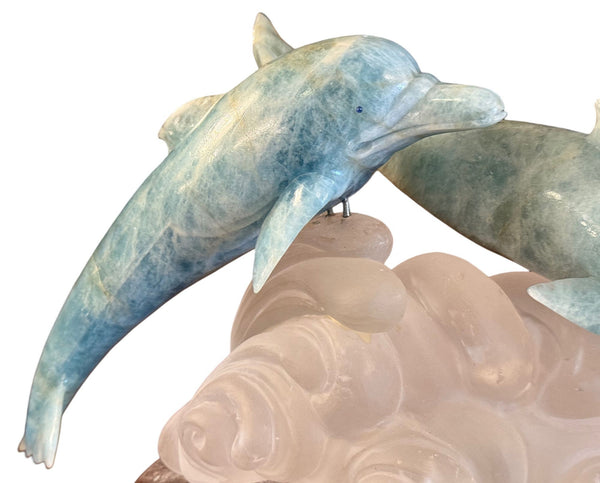 Manfred Wild Aquamarine & Rock Crystal Dolphin Sculpture, Germany, Late 20th C.