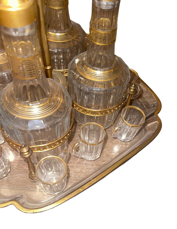 19th Century French Baccarat Crystal Cave à Liqueur Tantalus Set