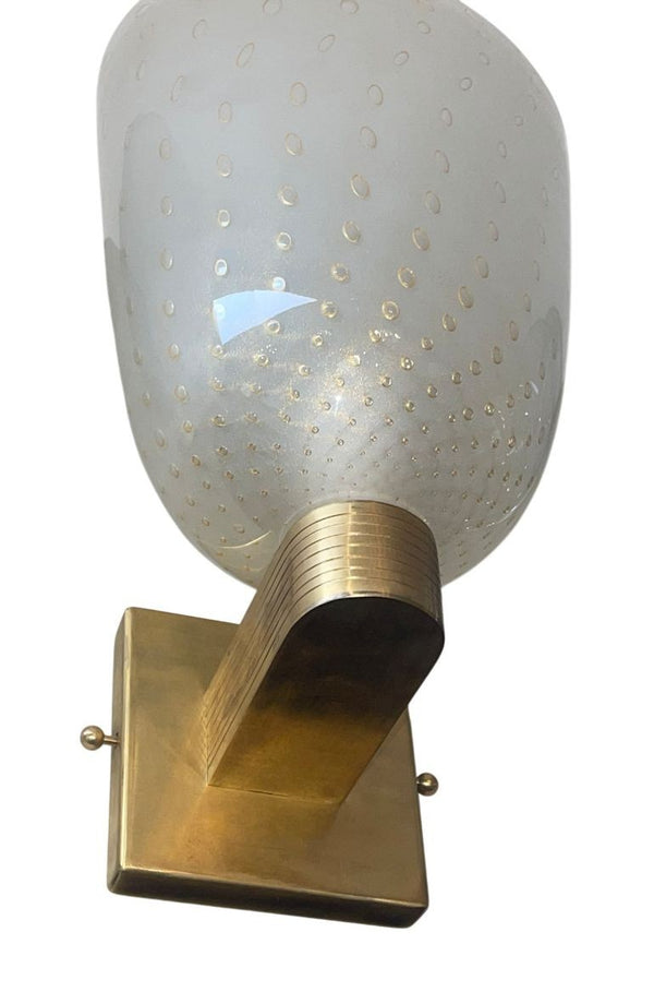 Set of Six Italian Campana Glass Sconces with Gold Circle Detail. 1980's.