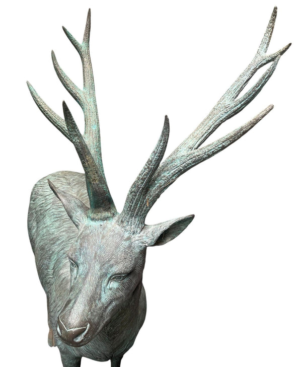 Pair of Monumental Bronze Stag and Doe Sculptures by Lake Geneva Studios