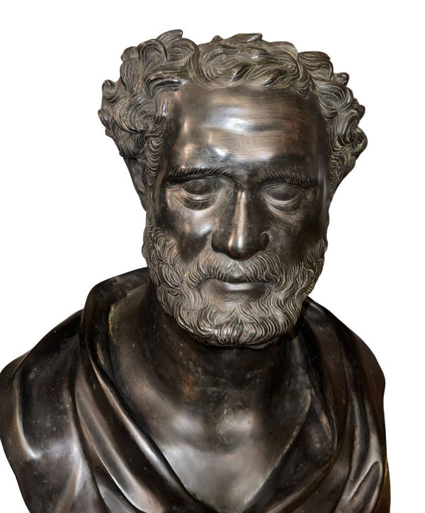 Late 19th C. Italian Bronze Busts of Heraclitus & Archytas on Marble Pedestals