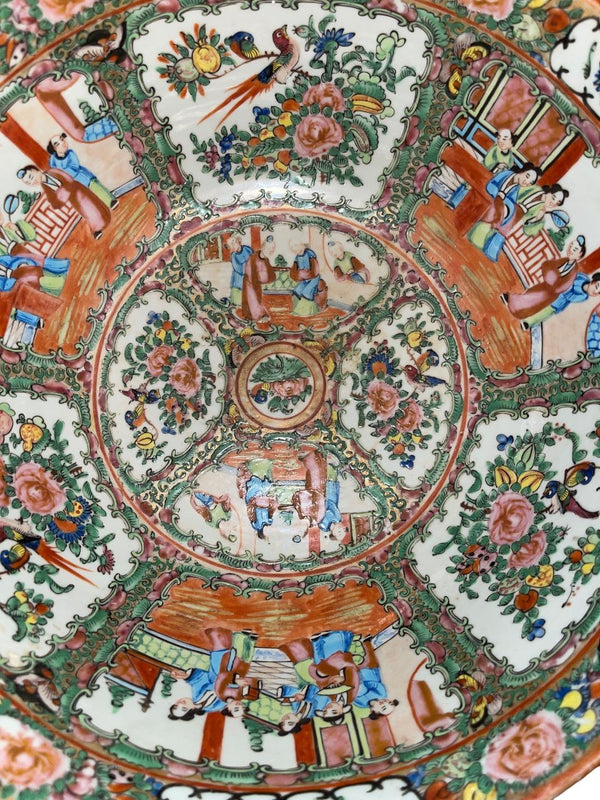 Large 19th Century Chinese Export Rose Medallion Porcelain Bowl