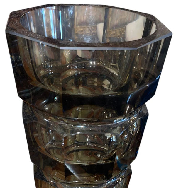 Set of 3 Art Deco Cut Crystal Vases in the Manner of Josef Hoffmann for Moser.