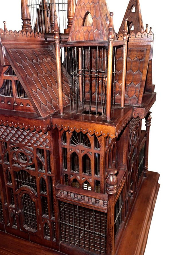 Monumental Victorian Gothic Revival Mahogany Bird Cage on Stand. England 19th C.