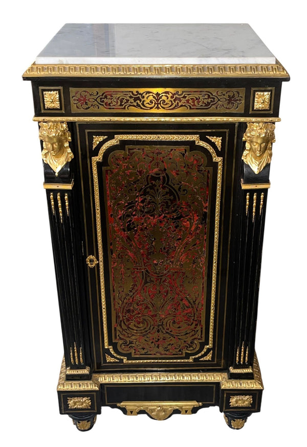 19th Century French Boulle Cabinet with Dore Bronze and White Marble Top
