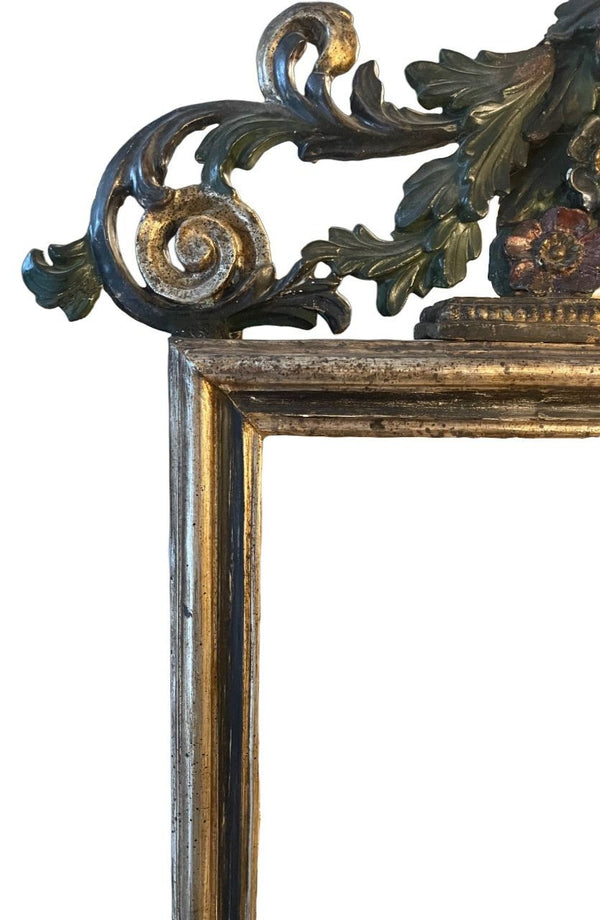 Italian Late 18th Century Polychrome & White Gold Gilt Carved Mirror