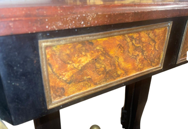Pair of Early 19th Century Italian Gilt Bronze Mounted Ebonized Console Tables