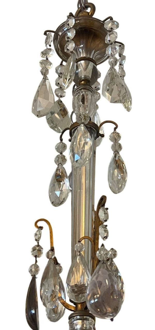 Bronze Chandelier with Clear & Amethyst Cut Crystal. France, 1920's.