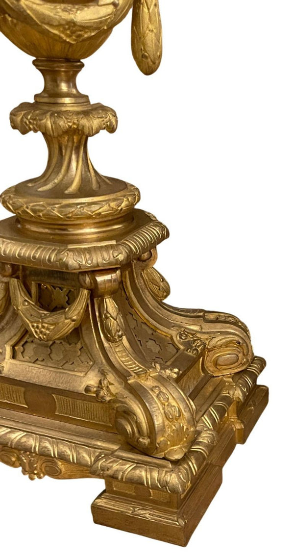 Large 19th Century French Doré Bronze Clock Garniture Marked Jules Graux, Paris.