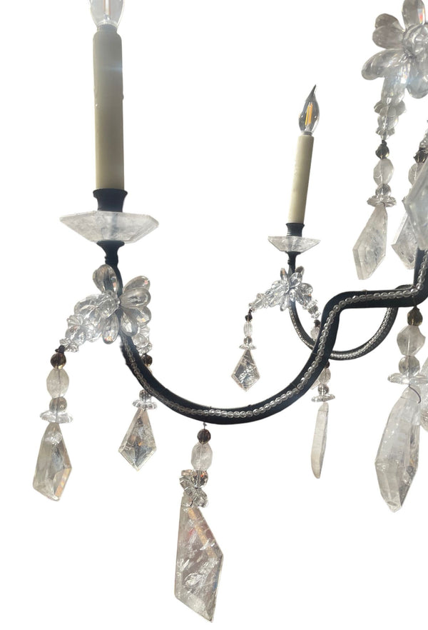 Elegant Italian Rock Crystal & Black Metal Chandelier. 20th Century.